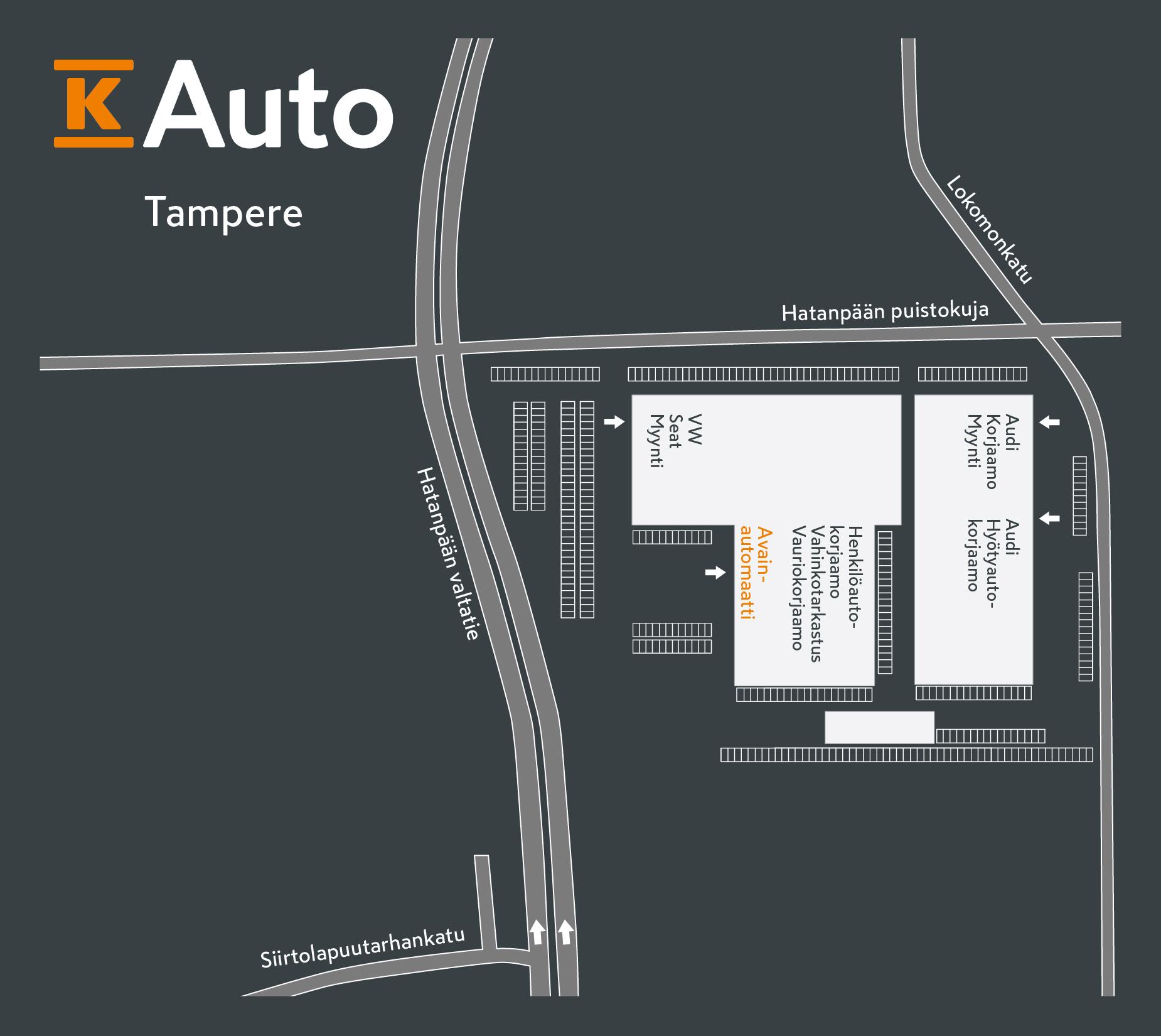 K-Auto Tampere ohjekartta